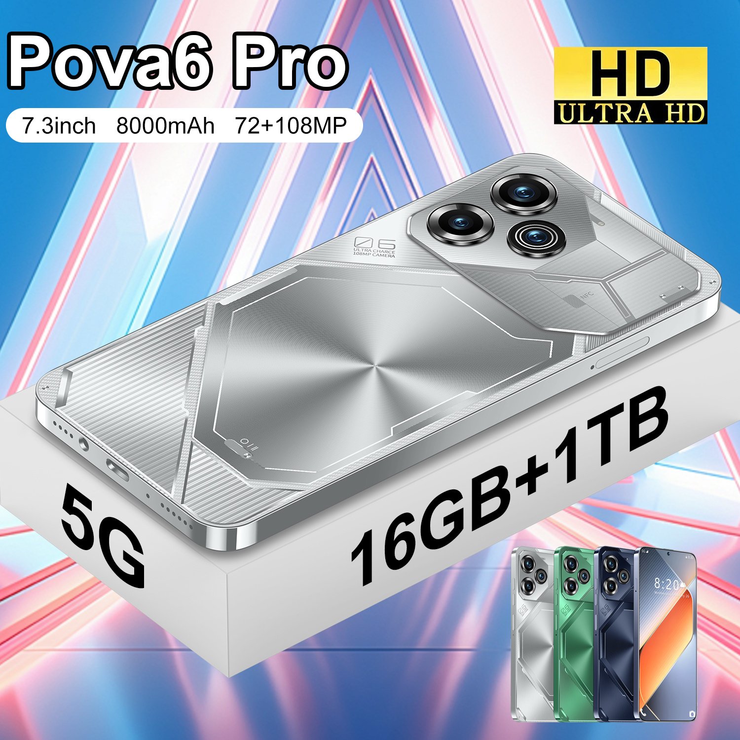 2024 Original Tecono Pova6 pro Android 7.3 Inch Gaming Phone Styles Support 5G Smartphone mobile